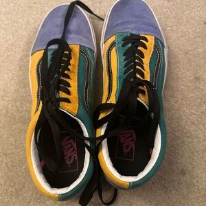 EUC Vans Old Skool Flame Blue Green Yellow Skate Shoes US Men Size 10